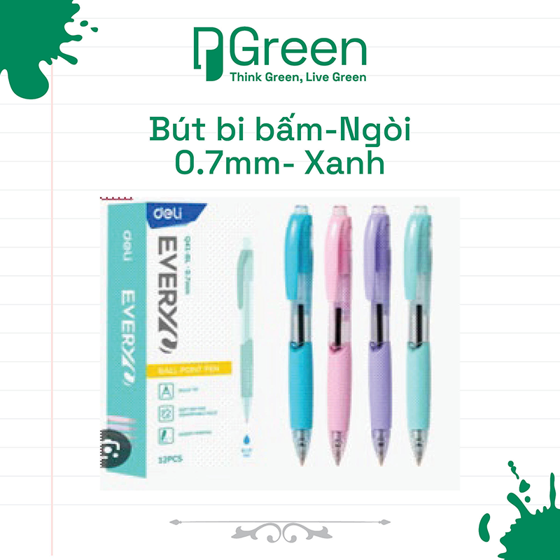Bút bi bấm-Ngòi 0.7mm- Xanh