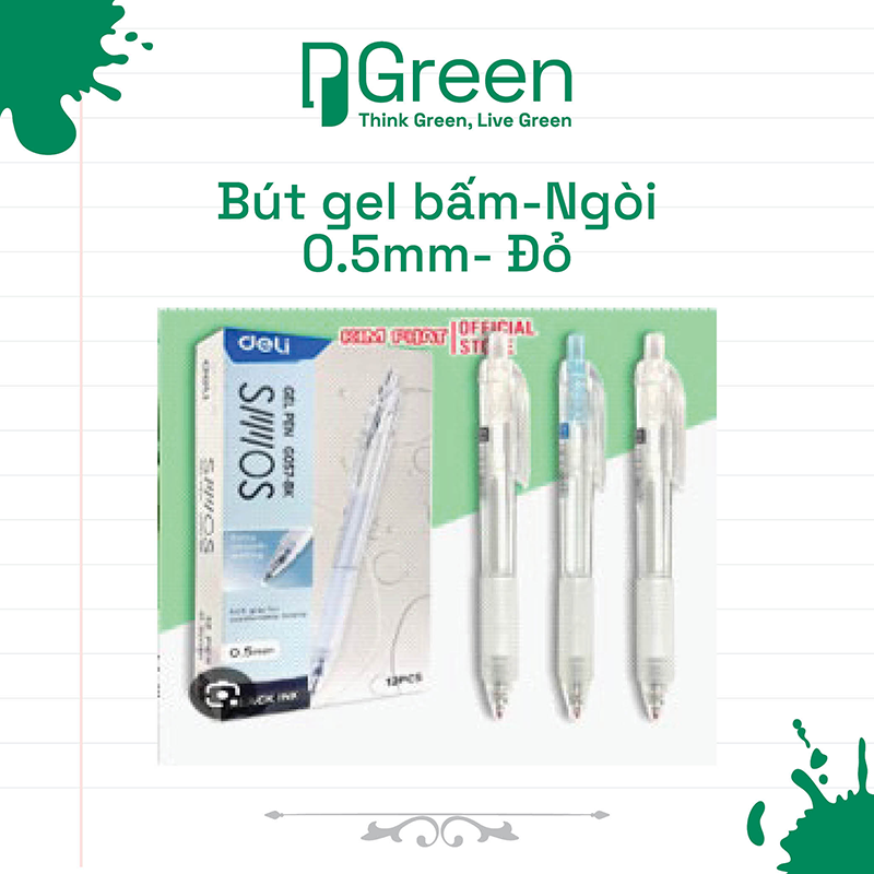 Bút gel bấm-Ngòi 0.5mm- Đỏ