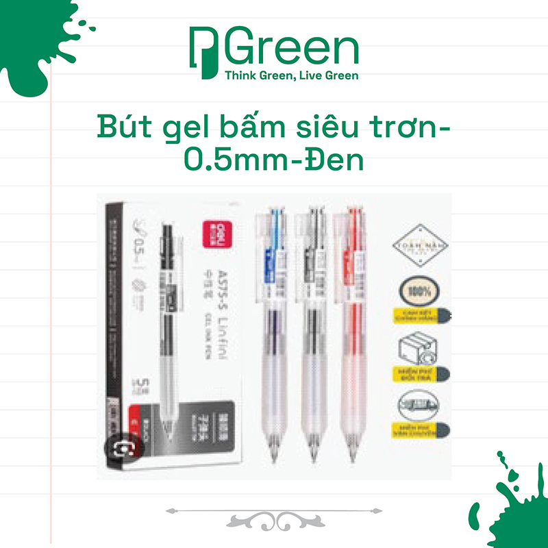Bút gel bấm siêu trơn-0.5mm-Đen