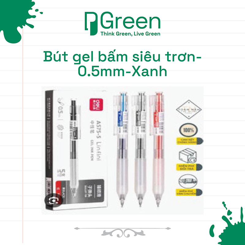 Bút gel bấm siêu trơn-0.5mm-Xanh