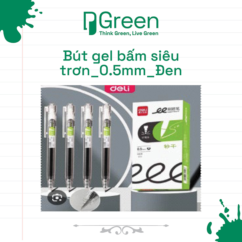 Bút gel bấm siêu trơn_0.5mm_Đen