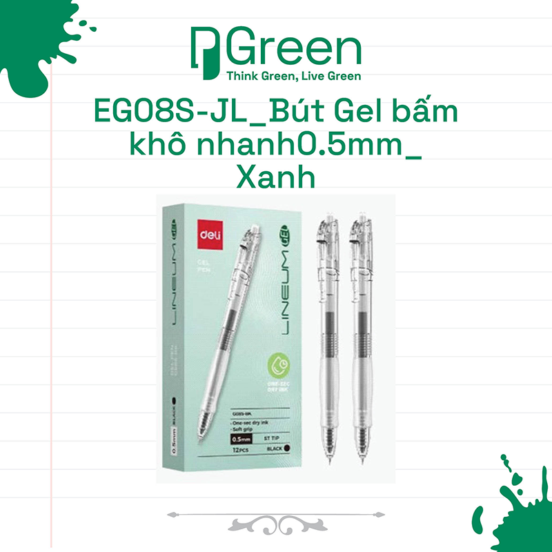 EG08S-JL_Bút Gel bấm khô nhanh0.5mm_Xanh