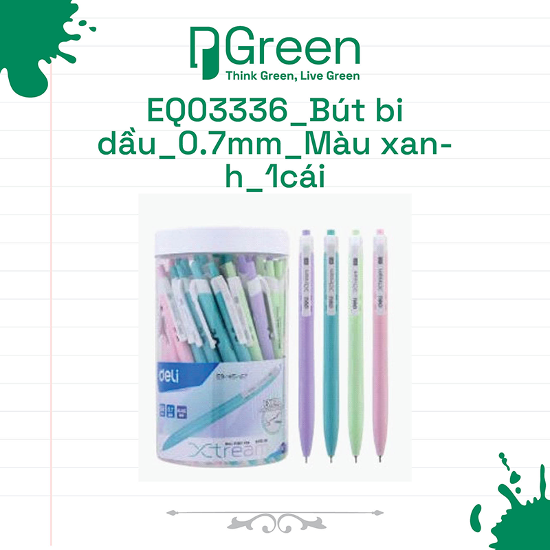 EQ03336_Bút bi dầu_0.7mm_Màu xanh_1cái