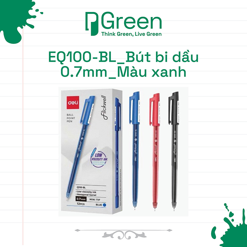 EQ100-BL_Bút bi dầu 0.7mm_Màu xanh