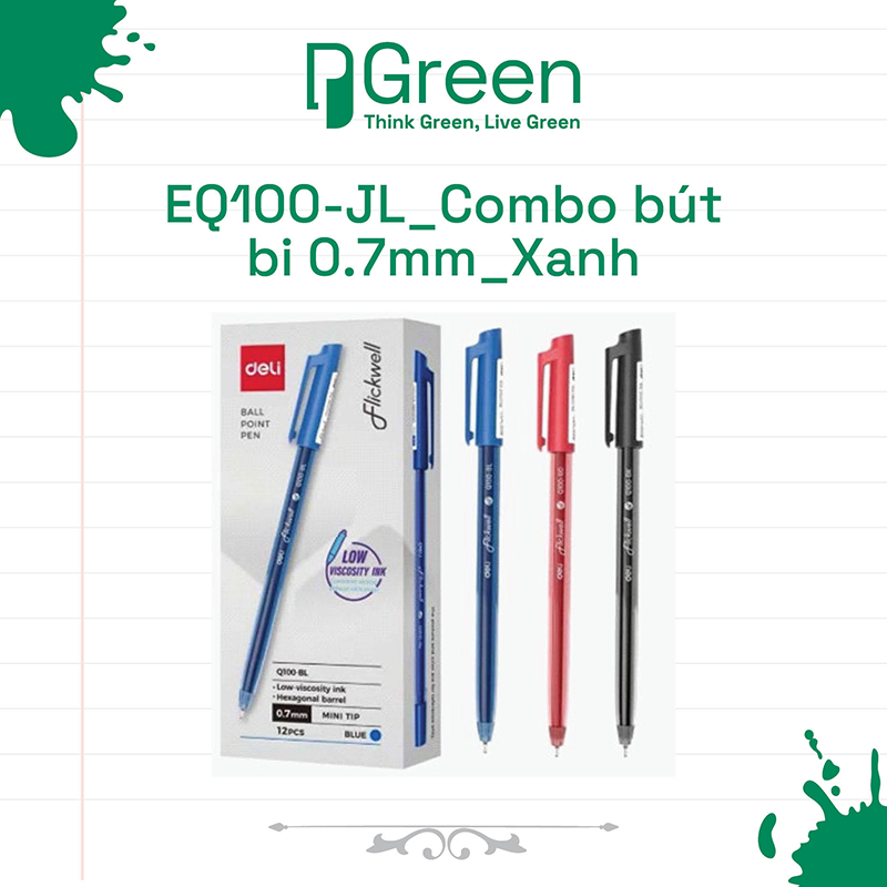 EQ100-JL_Combo bút bi 0.7mm_Xanh