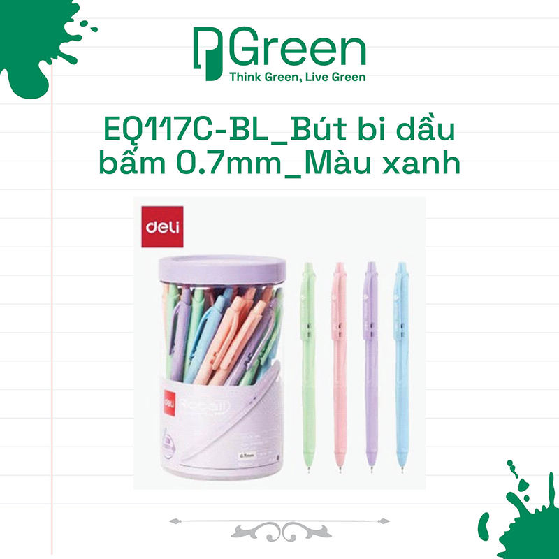 EQ117C-BL_Bút bi dầu bấm 0.7mm_Màu xanh