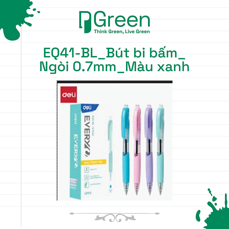 EQ41-BL_Bút bi bấm_Ngòi 0.7mm_Màu xanh