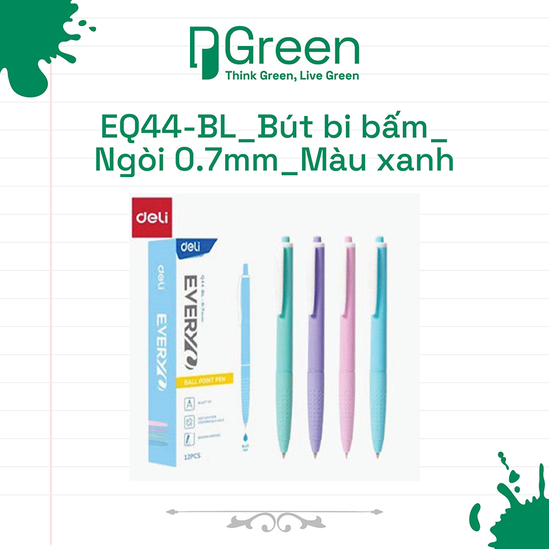 EQ44-BL_Bút bi bấm_Ngòi 0.7mm_Màu xanh