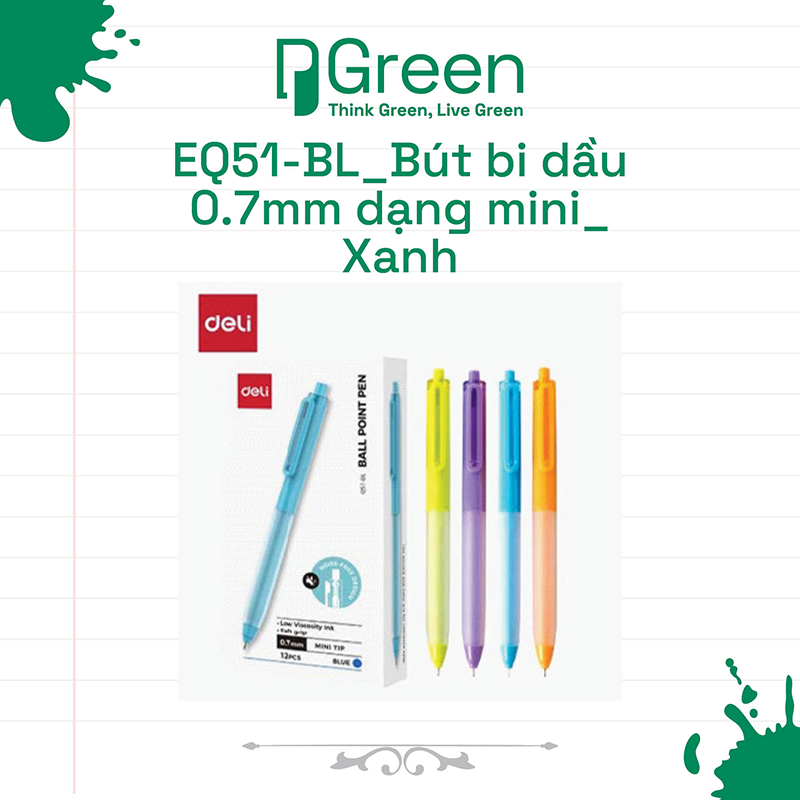 EQ51-BL_Bút bi dầu 0.7mm dạng mini_Xanh