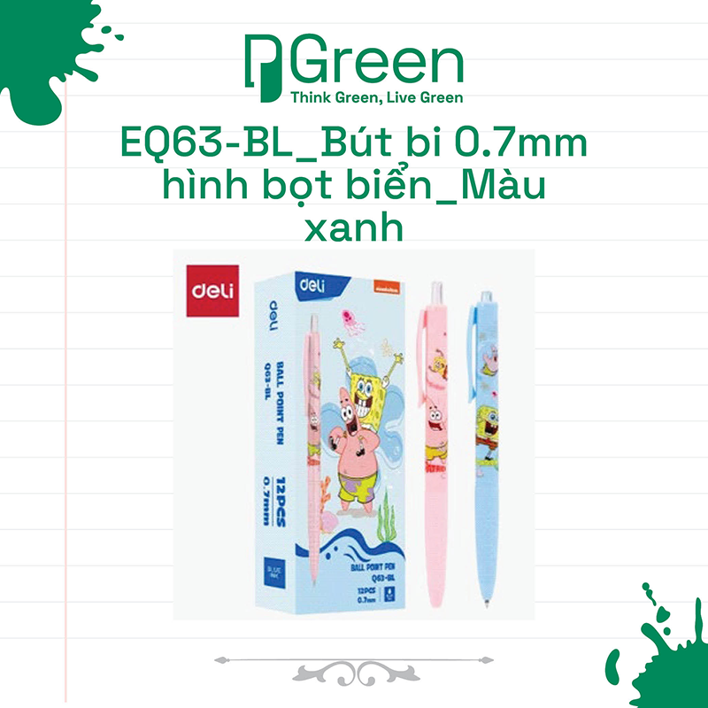 EQ63-BL_Bút bi 0.7mm hình bọt biển_Màu xanh