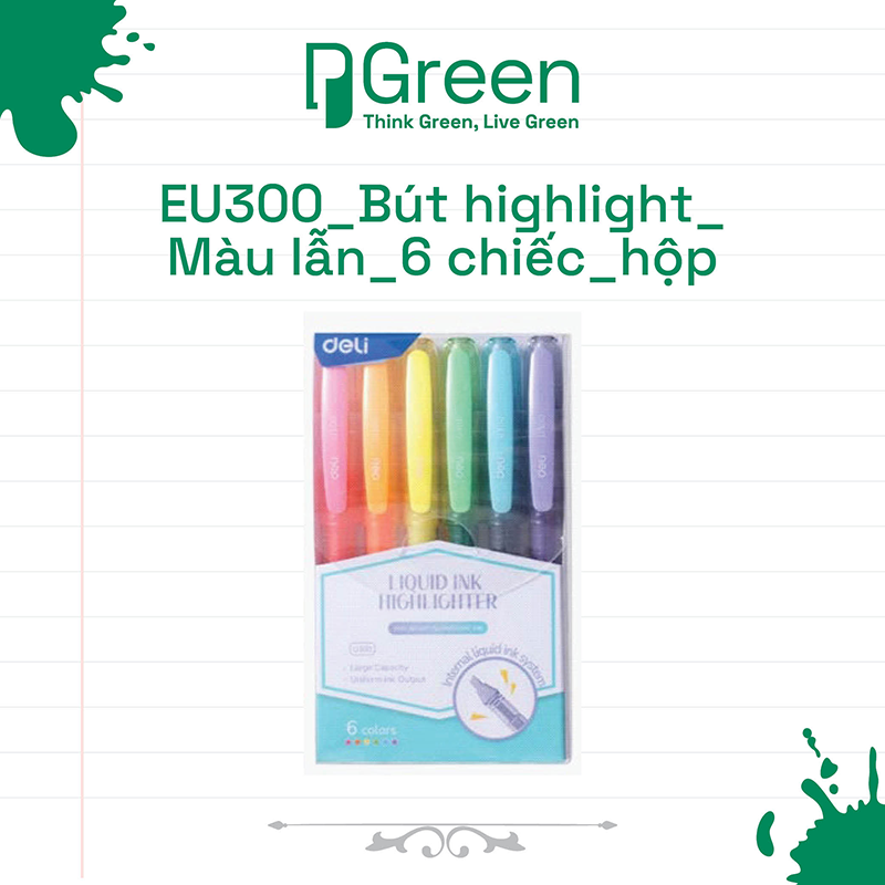EU300_Bút highlight_Màu lẫn_6 chiếc_hộp