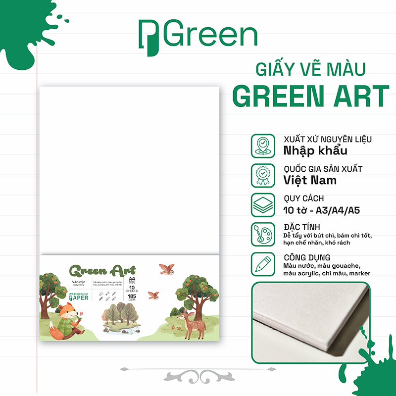 Tệp giấy vẽ Green Art (185gsm)