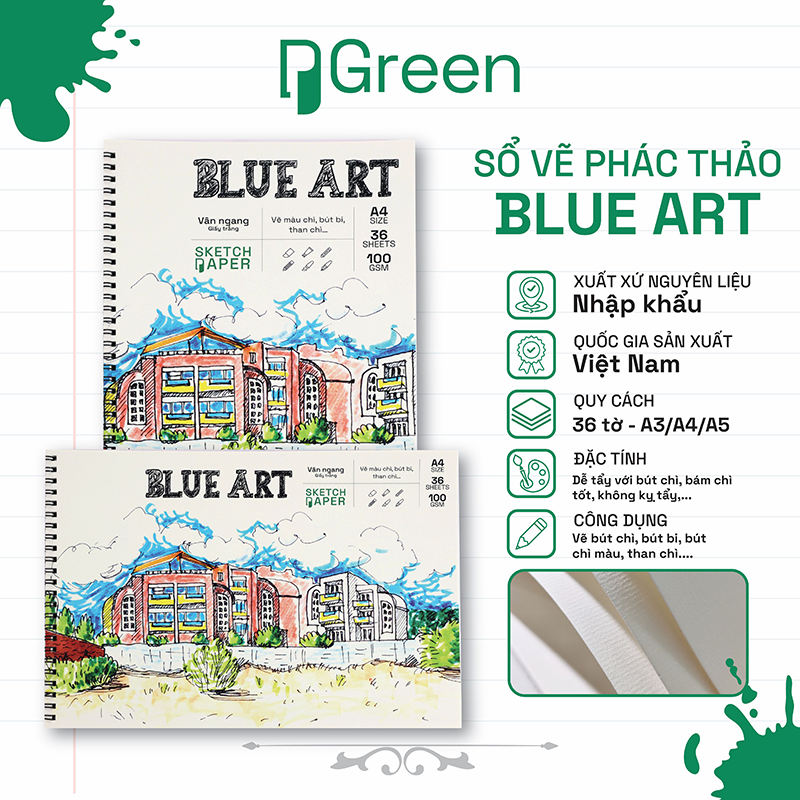 Sổ vẽ chì Blue Art V-White (100gsm)