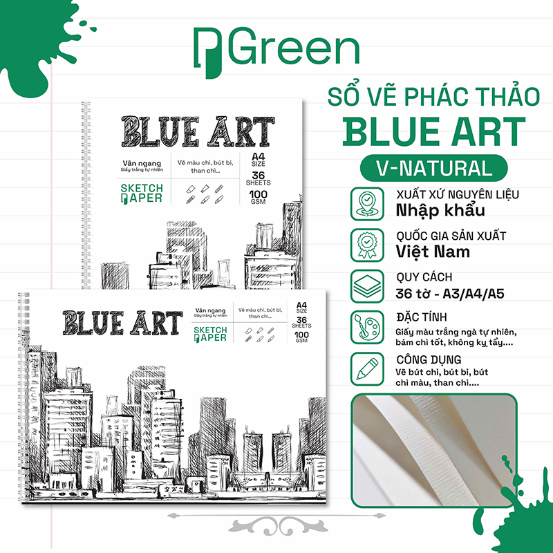 Sổ vẽ chì Blue Art V-Natural (100gsm)