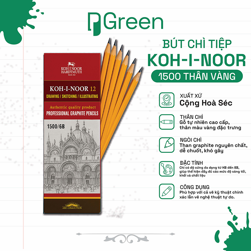 Bút Chì KOH-I-NOOR 1500 Thân Vàng